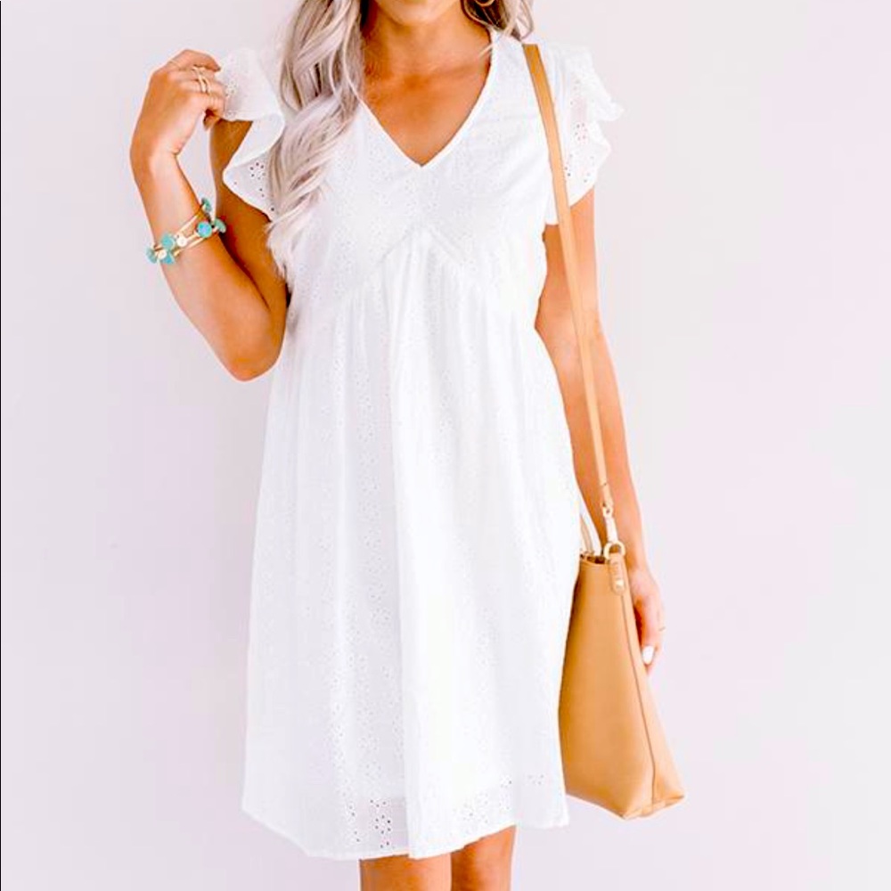 Bombay Babe Eyelet Babydoll Dress In White
